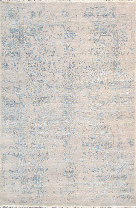Pasargad Home Transitional Collection Silver Bamboo Silk & Wool Rug 5'11" X 9'0"
