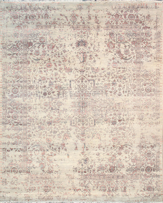 Pasargad Home Transitional Collection Silver Bamboo Silk & Wool Rug 8'1" X 9'11"