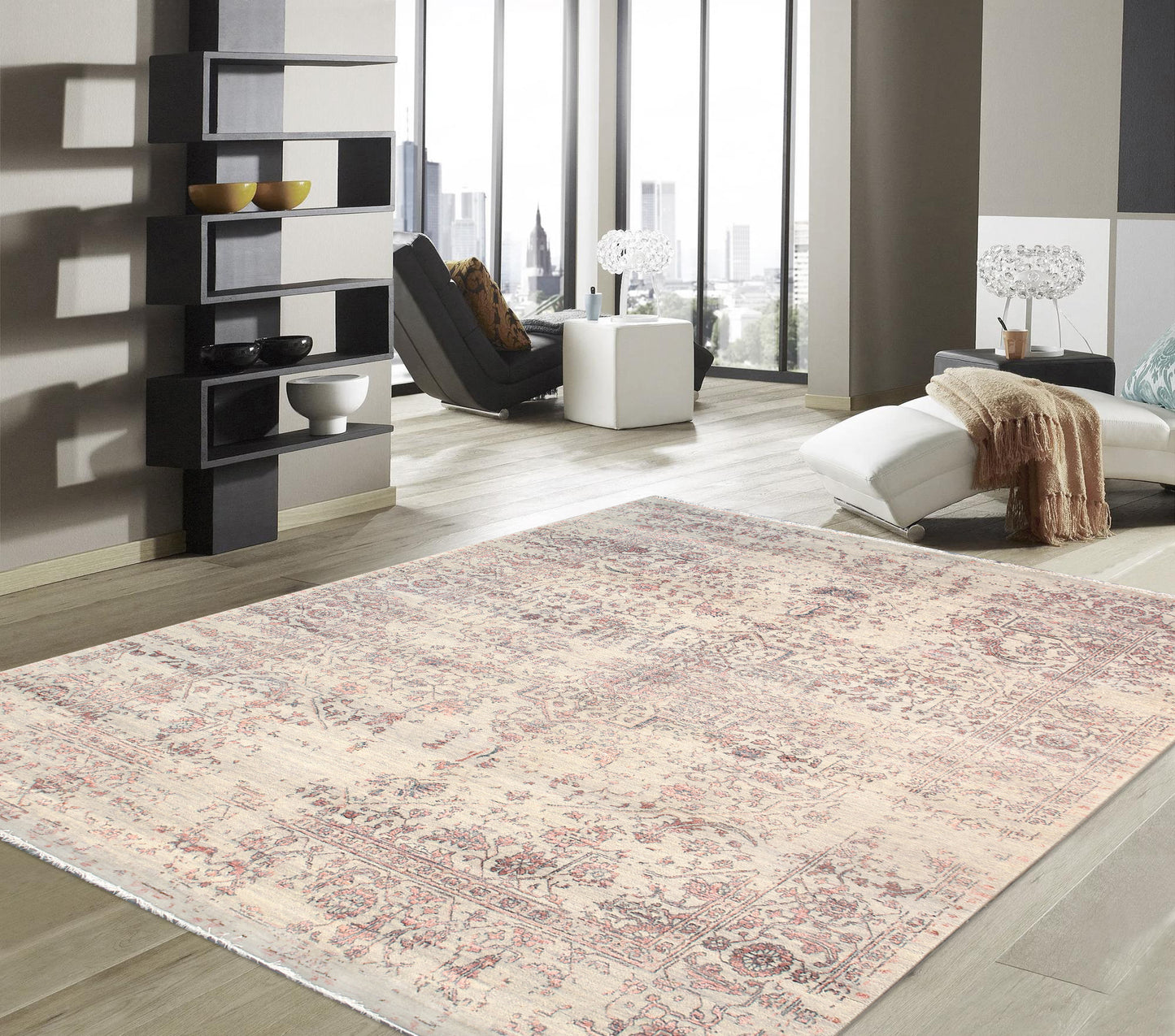 Pasargad Home Transitional Collection Silver Bamboo Silk & Wool Rug 8'1" X 9'11"
