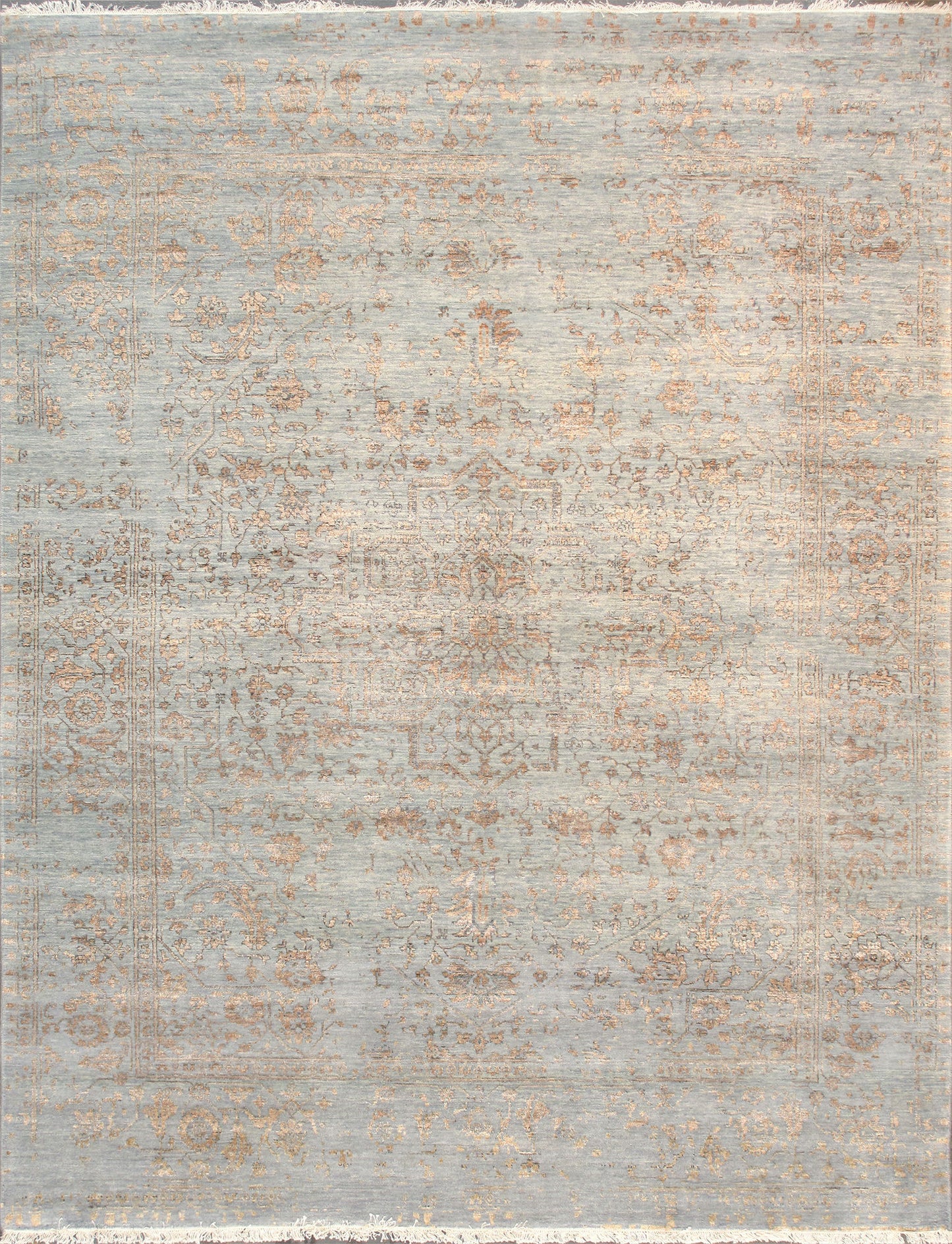 Pasargad Home Transitional Collection Blue Bamboo Silk & Wool Rug 7'9" X 10'0"