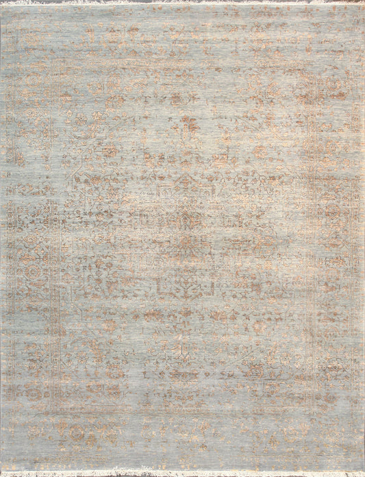 Pasargad Home Transitional Collection Blue Bamboo Silk & Wool Rug 7'9" X 10'0"