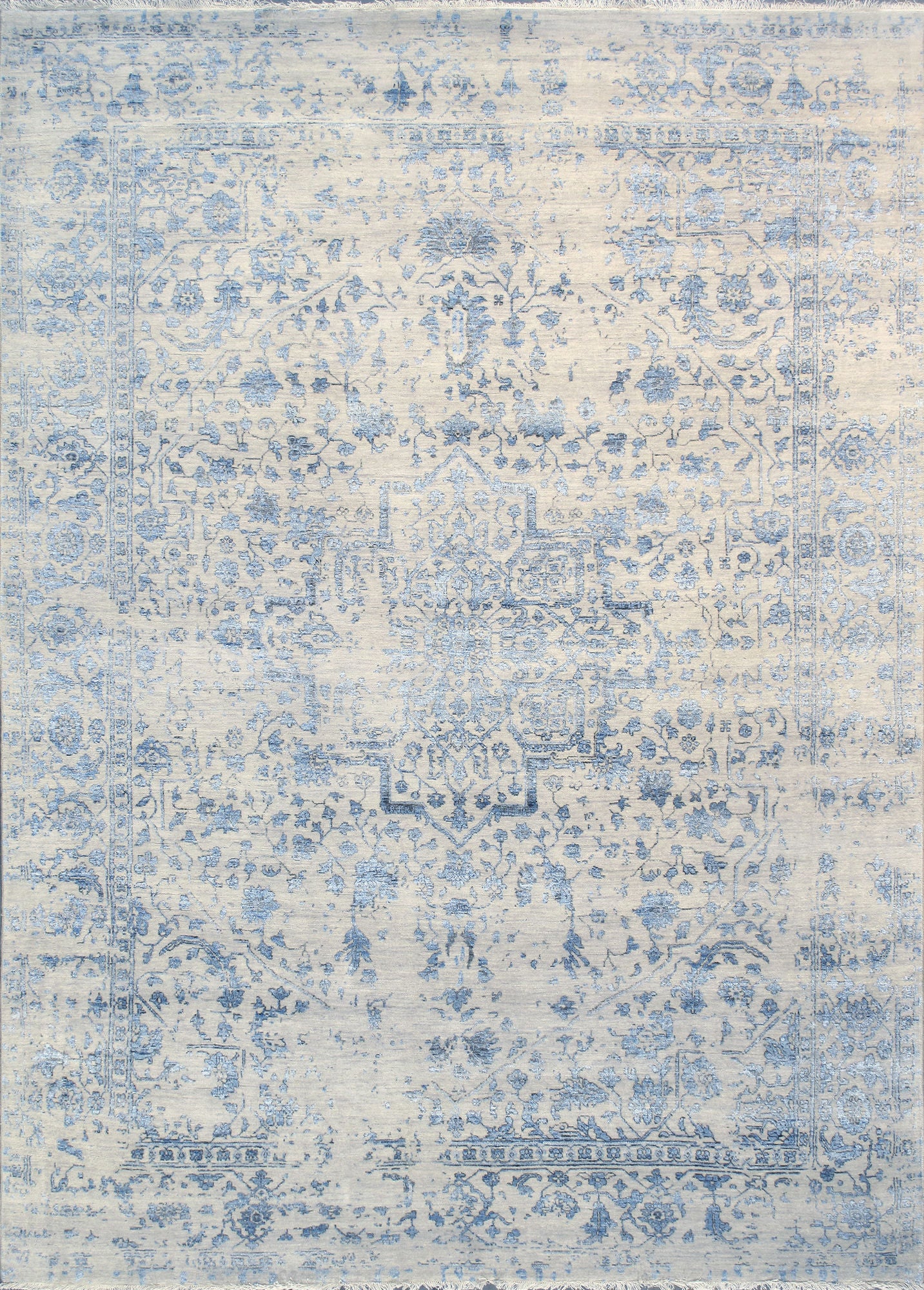Pasargad Home Transitional Collection Silver Bamboo Silk & Wool Rug 8'5" X 11'8"