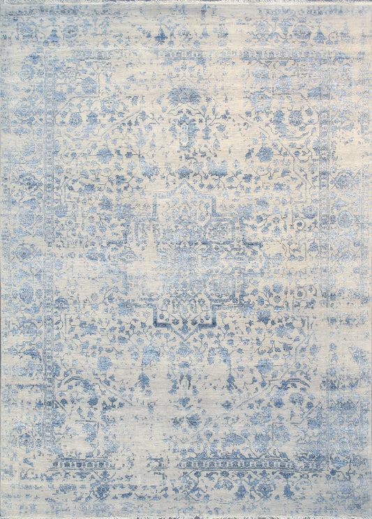 Pasargad Home Transitional Collection Silver Bamboo Silk & Wool Rug 8'5" X 11'8"