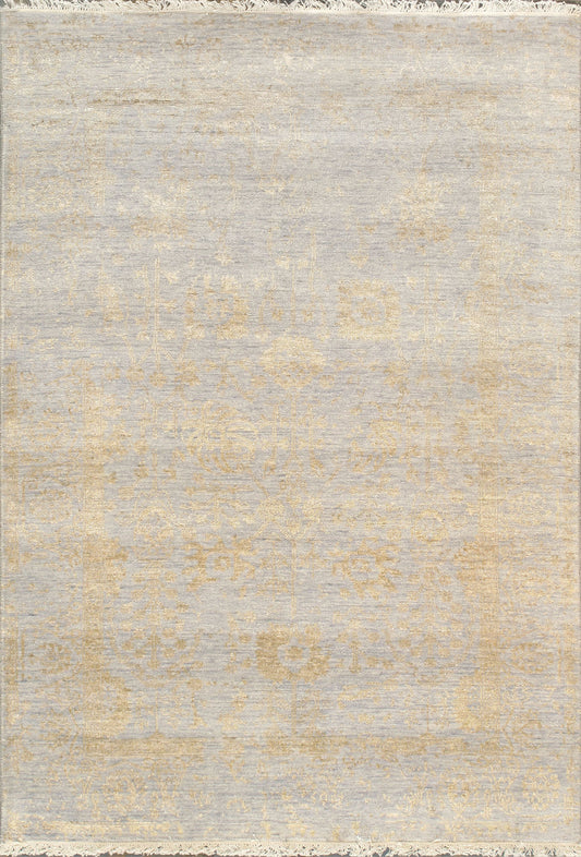 Pasargad Home Transitional Collection Silver Bamboo Silk & Wool Rug 4'0" X 5'9"