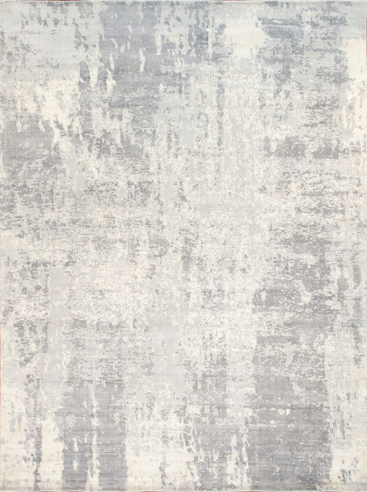 Pasargad Home Mirage Collection Grey/ Ivory Bamboo Silk Area Rug 7'9" X 9'9"