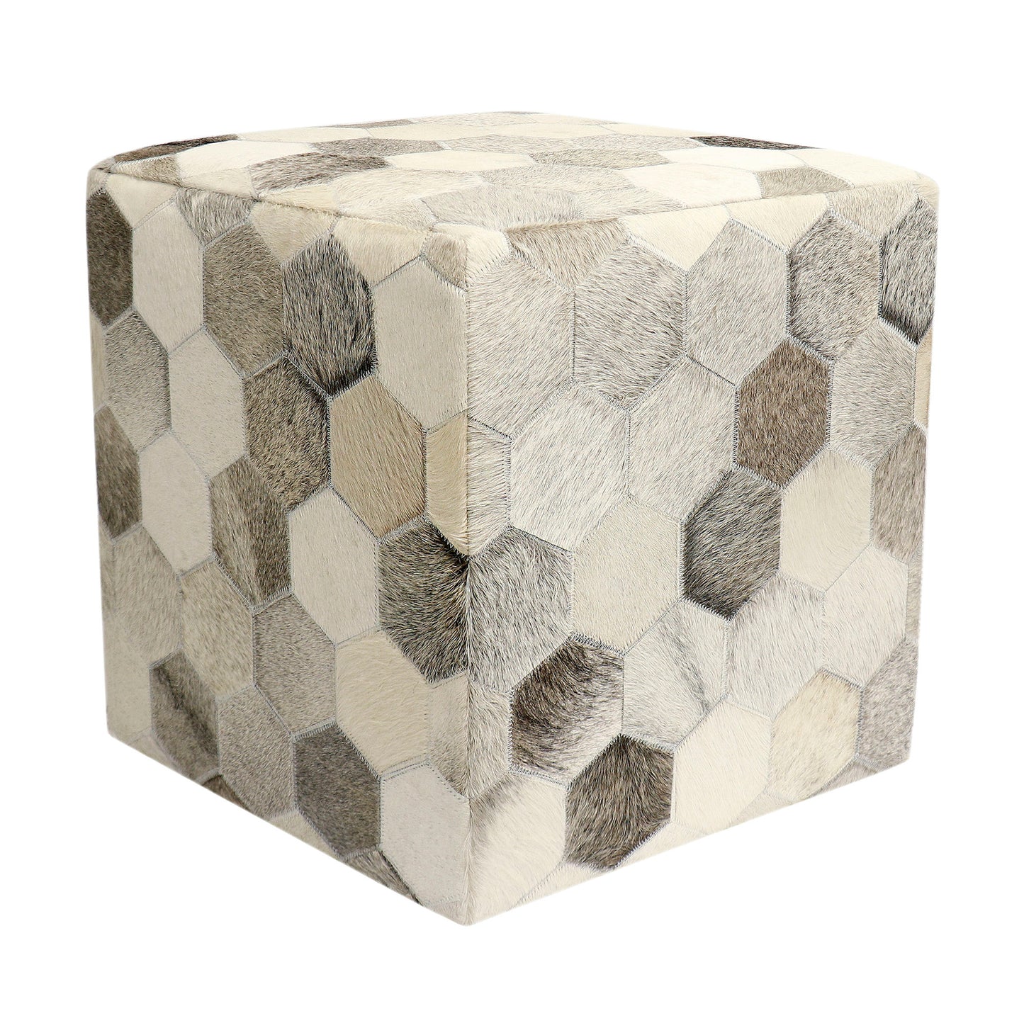 Pasargad Home Galaxy Collection Silver Cowhide Pouf Ottoman