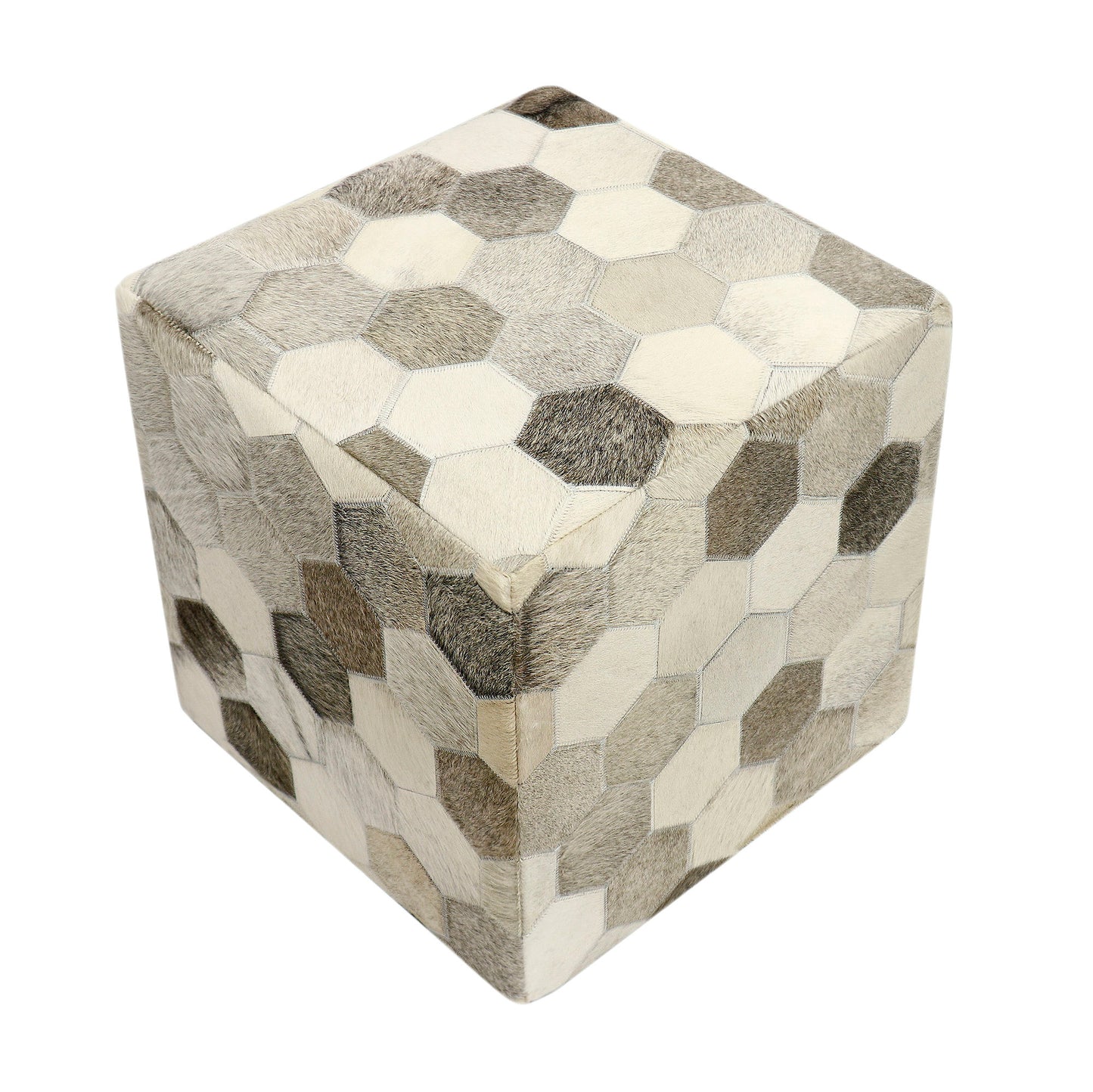Pasargad Home Galaxy Collection Silver Cowhide Pouf Ottoman