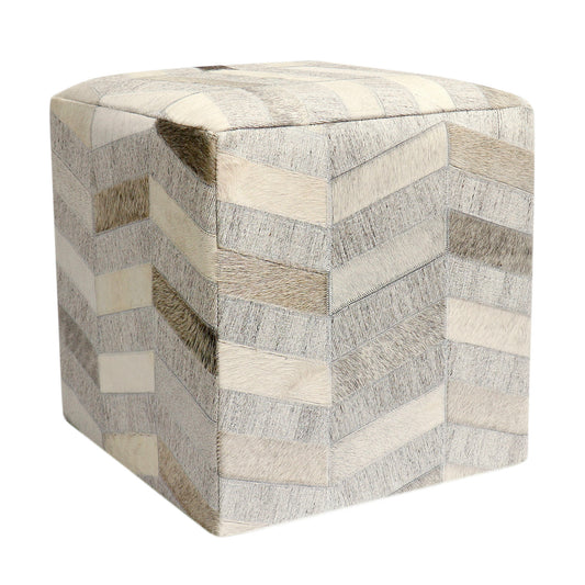 Pasargad Home Galaxy Collection Silver Cowhide&sar Pouf Ottoman