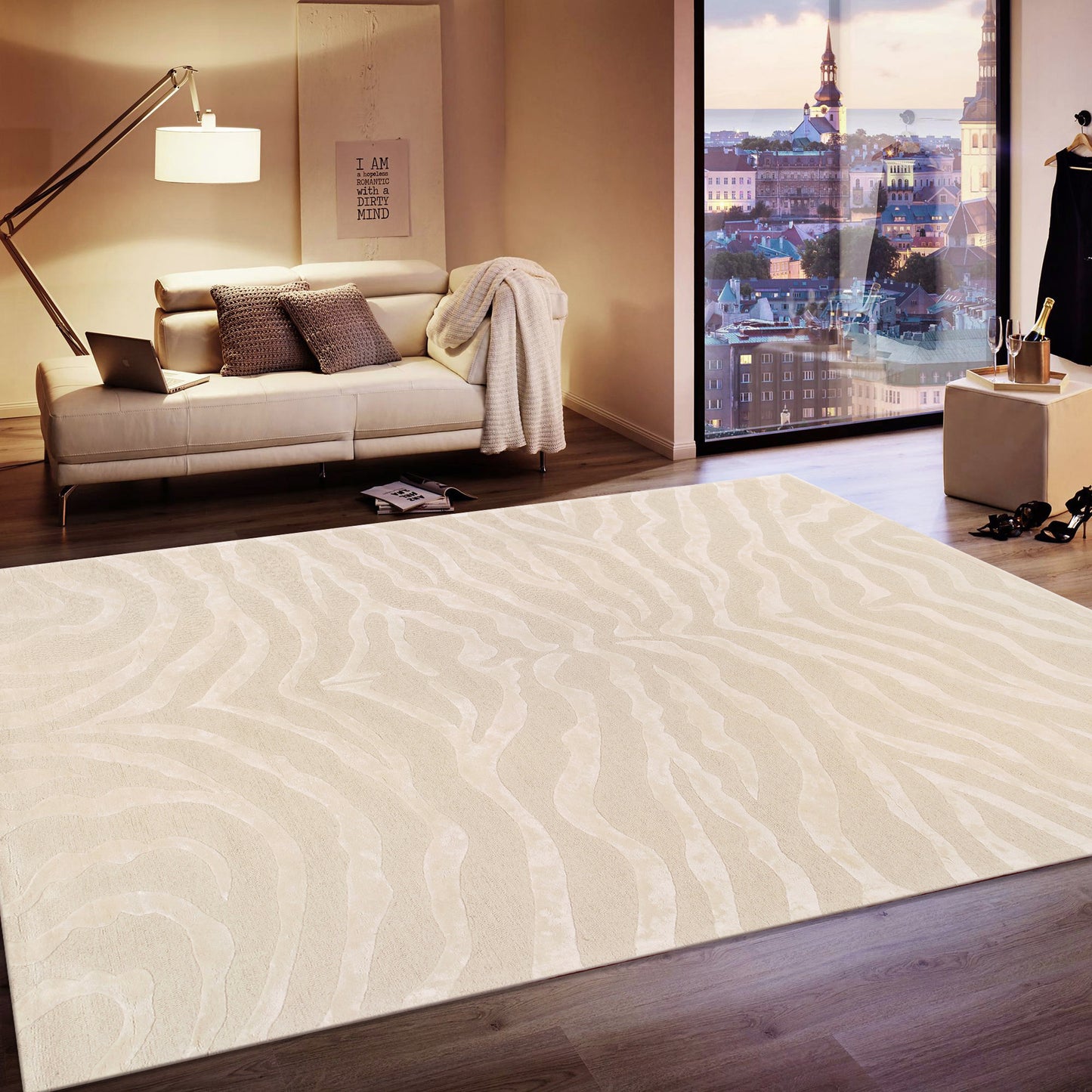 Pasargad Home Edgy Collection Ivory Bamboo Silk & Wool Rug 9'9" X 13'9"