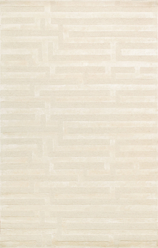 Pasargad Home Edgy Collection Ivory Bamboo Silk & Wool Area Rug 7'9" X 9'9"