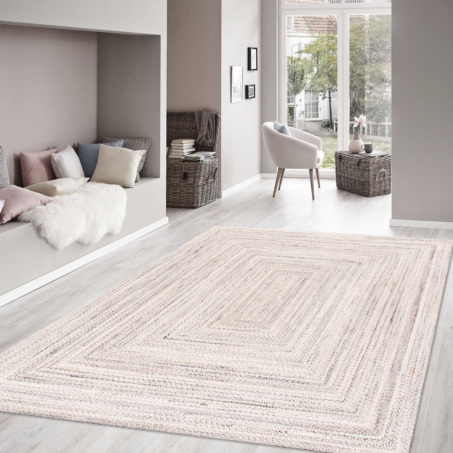 Pasargad Home Lagos Collection Ivory Poly Fabric Area Rug 10'0" X 14'0"