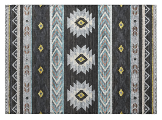Indoor/Outdoor Phoenix PH3 Black Washable 1'8" x 2'6" Rug
