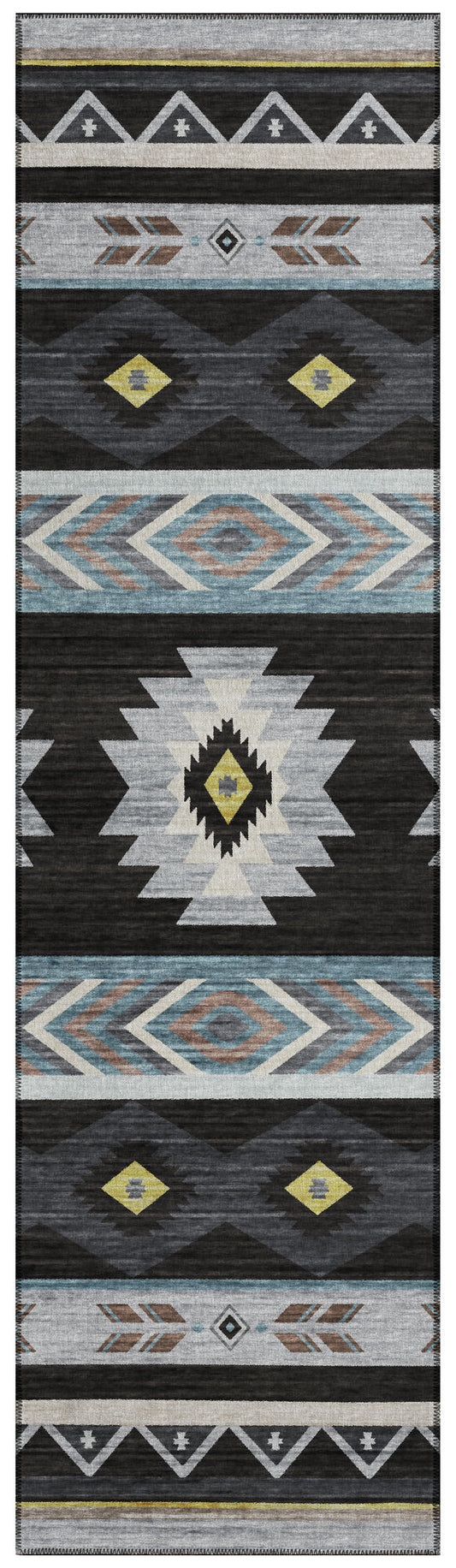 Indoor/Outdoor Phoenix PH3 Black Washable 2'3" x 7'6" Runner Rug