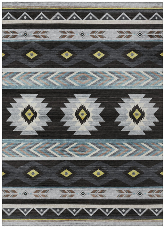 Indoor/Outdoor Phoenix PH3 Black Washable 9' x 12' Rug