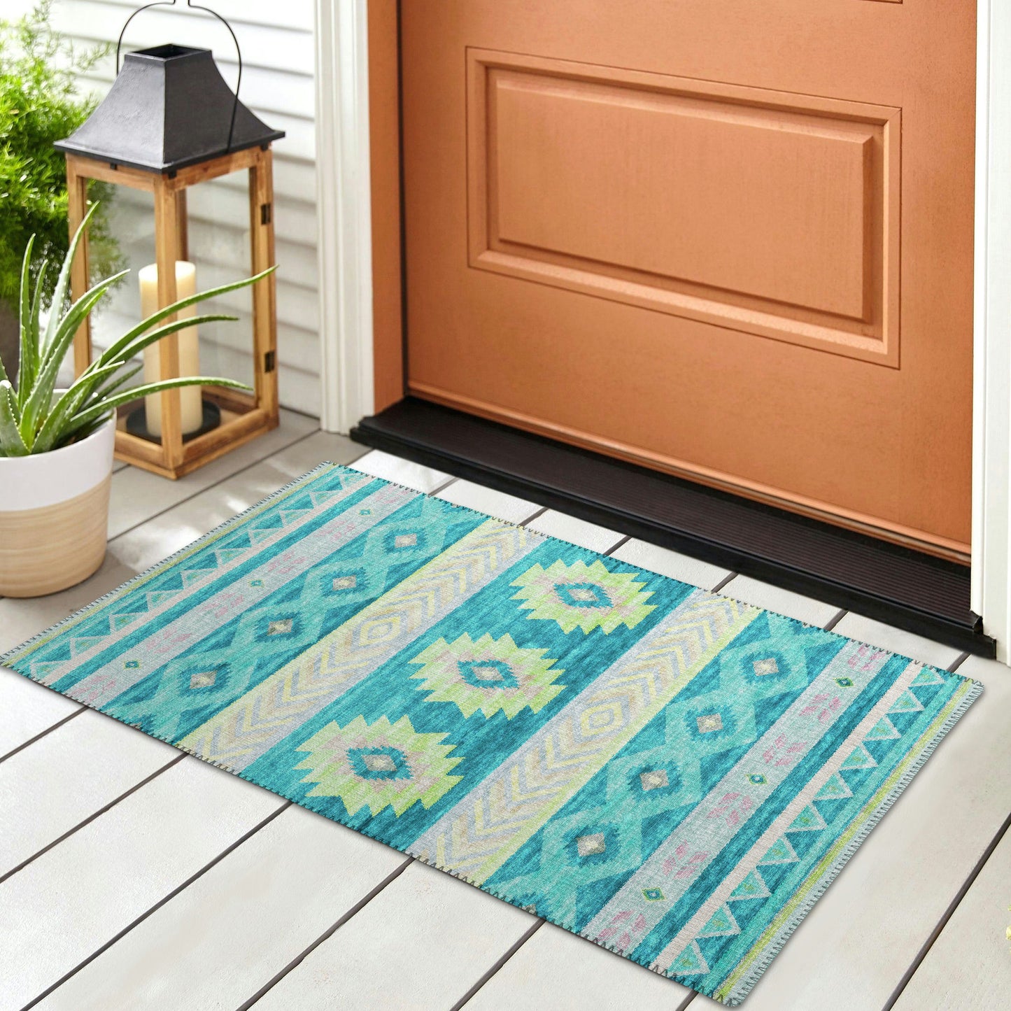 Indoor/Outdoor Phoenix PH3 Teal Washable 1'8" x 2'6" Rug