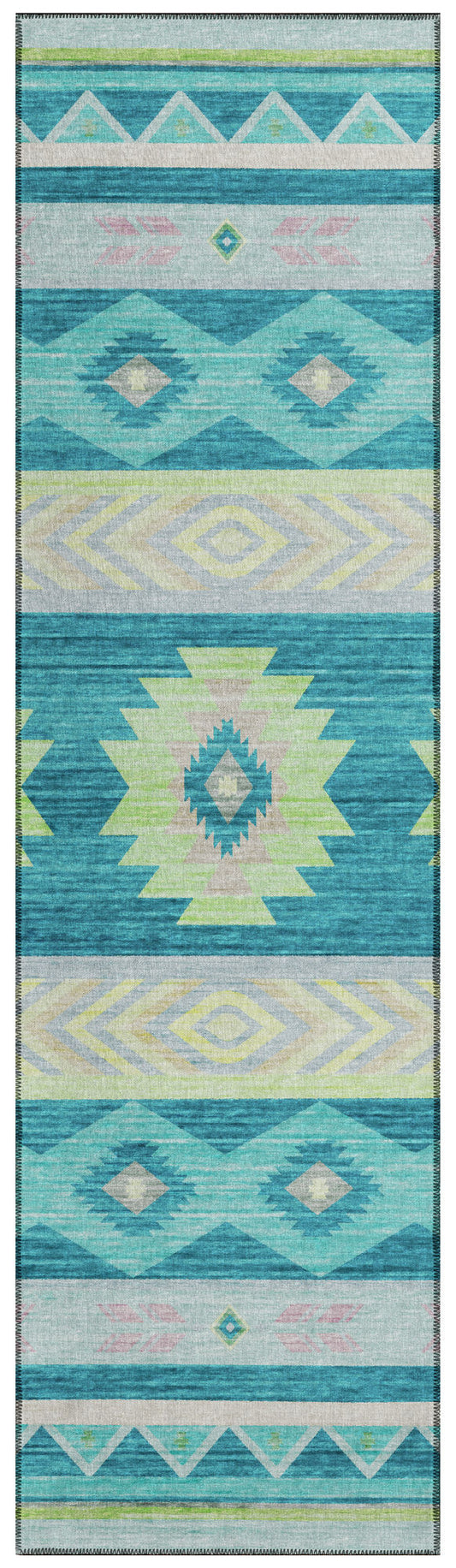 Indoor/Outdoor Phoenix PH3 Teal Washable 2'3" x 7'6" Runner Rug