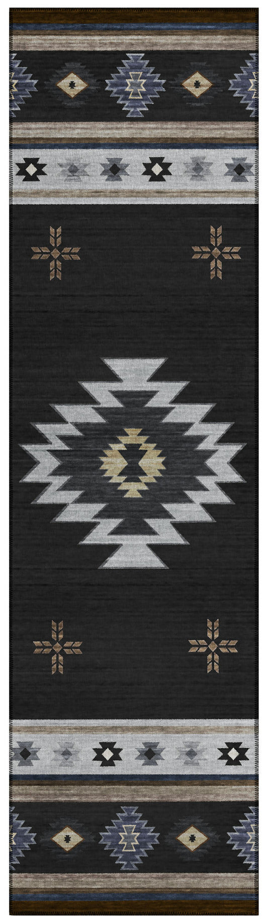 Indoor/Outdoor Phoenix PH4 Black Washable 2'3" x 7'6" Runner Rug