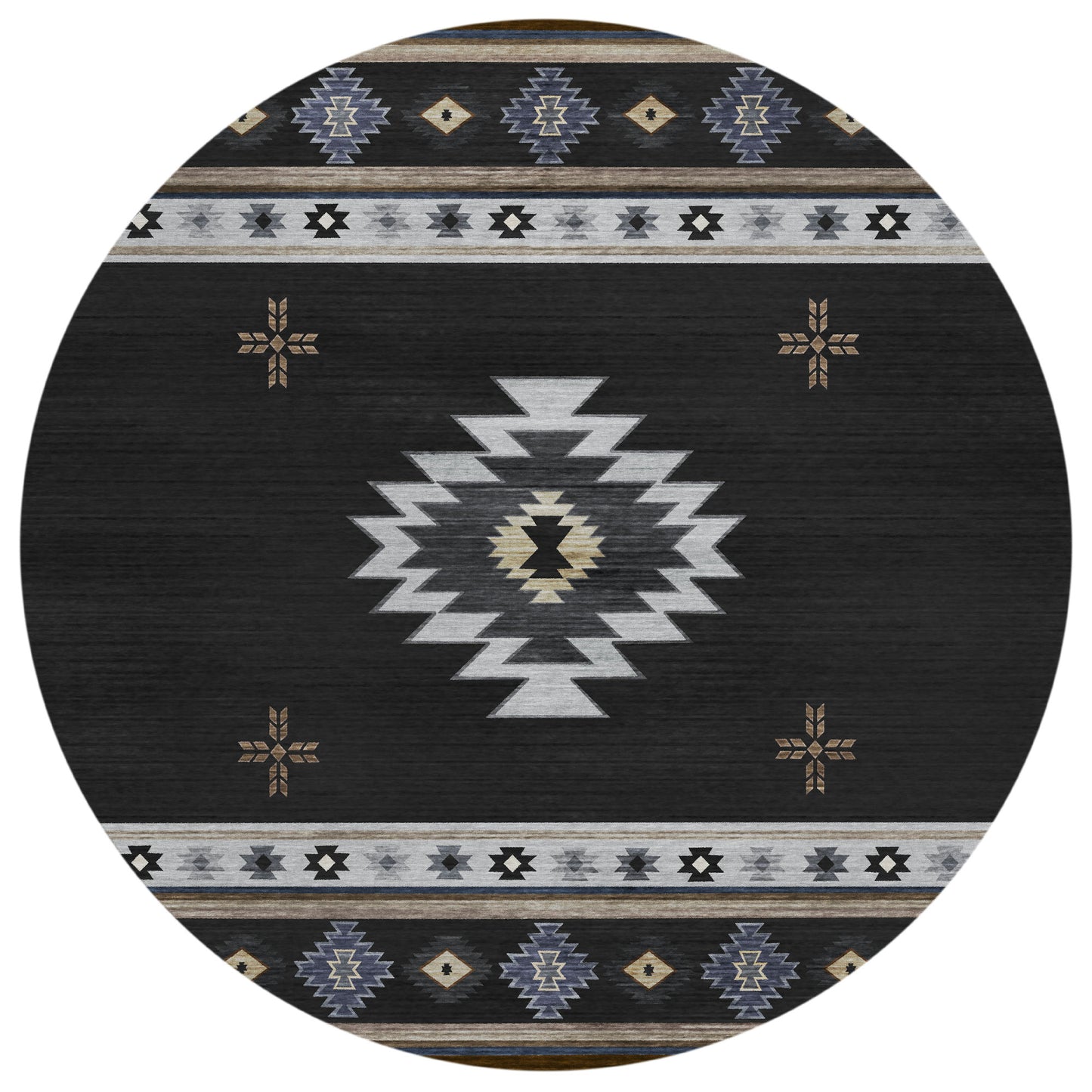 Indoor/Outdoor Phoenix PH4 Black Washable 8' x 8' Round Rug