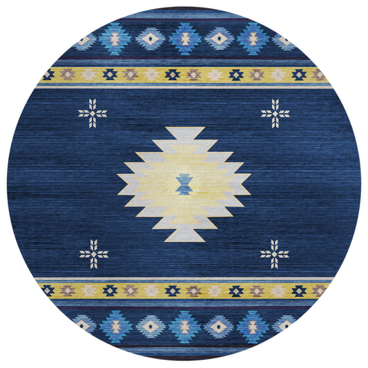 Indoor/Outdoor Phoenix PH4 Navy Washable 8' x 8' Round Rug