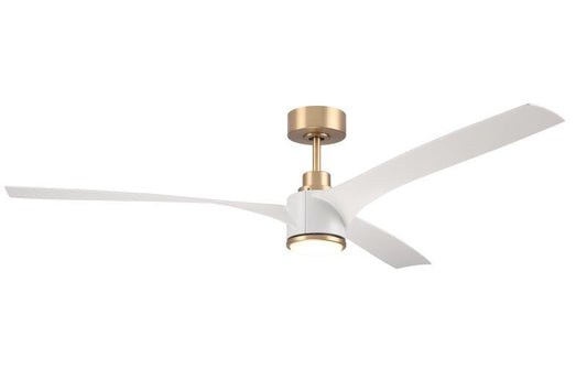 60" Phoebe, Satin Brass Finish, White Blades Included, Light kit included