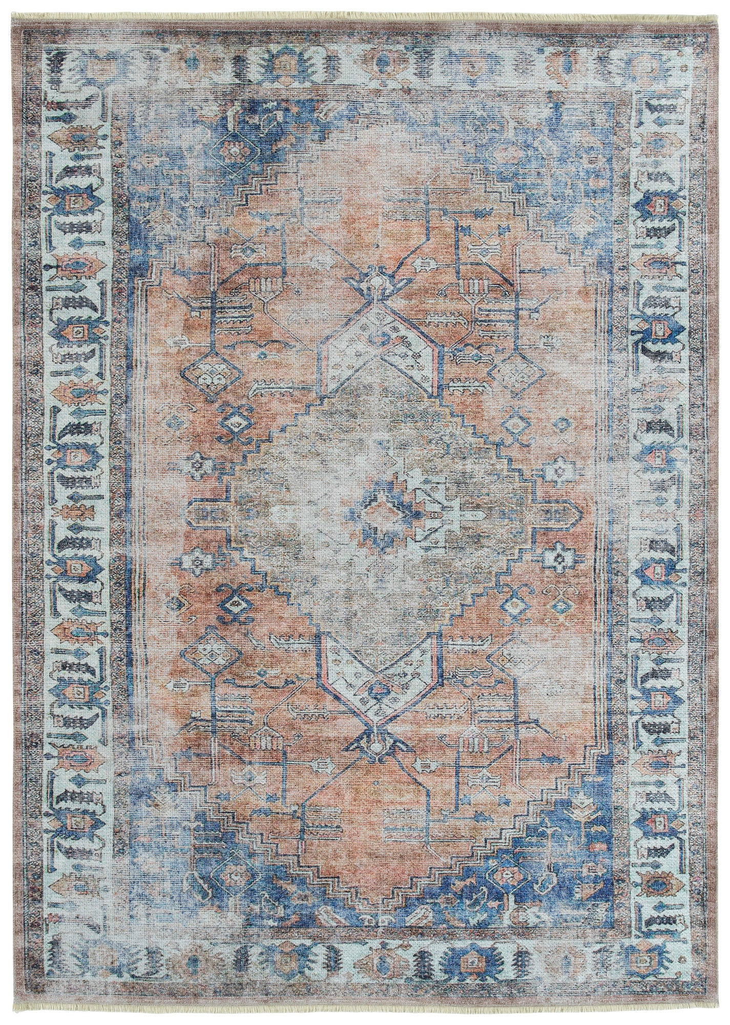 Kaleen Praia Collection Rust LtBlue Throw Rug 2' x 3'