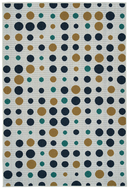 Kaleen Puerto Collection White Navy Area Rug 7'2" x 10'5"