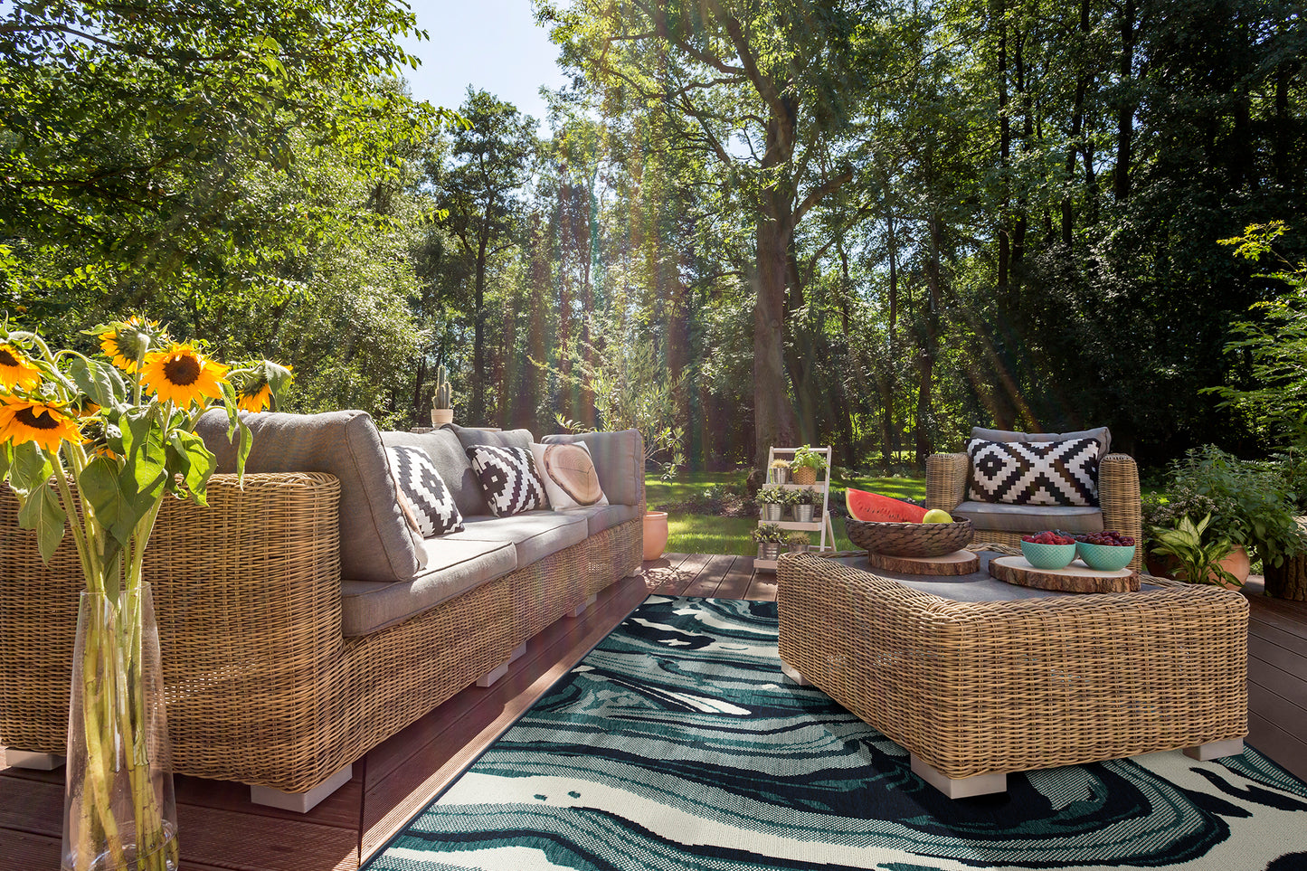 Kaleen Pianta Collection PTA01-91 Teal Area Rug 5'3" x 5'3"