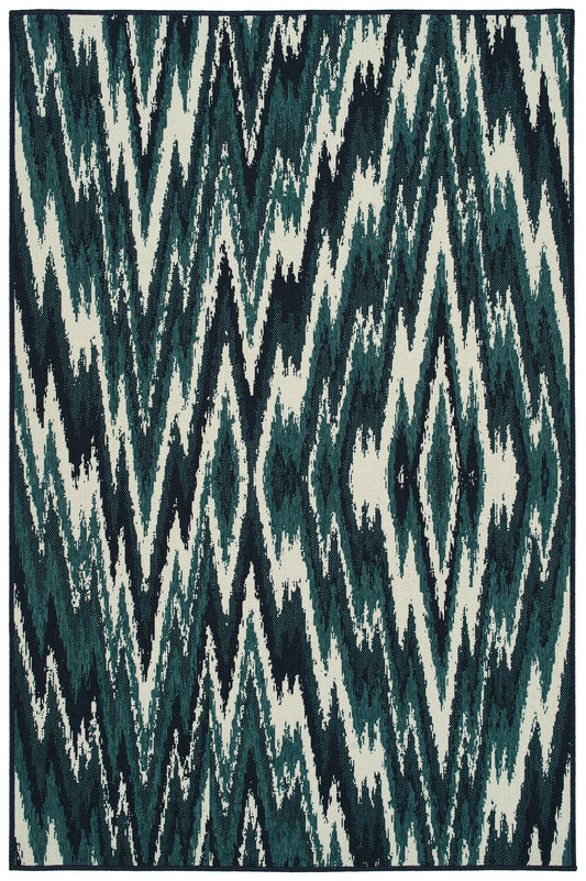 Kaleen Pianta Collection Teal Ivory Area Rug 5'3" x 7'6"