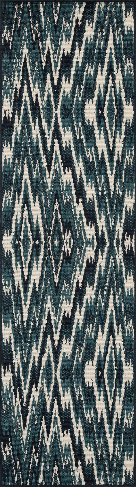 Kaleen Pianta Collection Teal Ivory Area Rug 3'11" x 5'7"