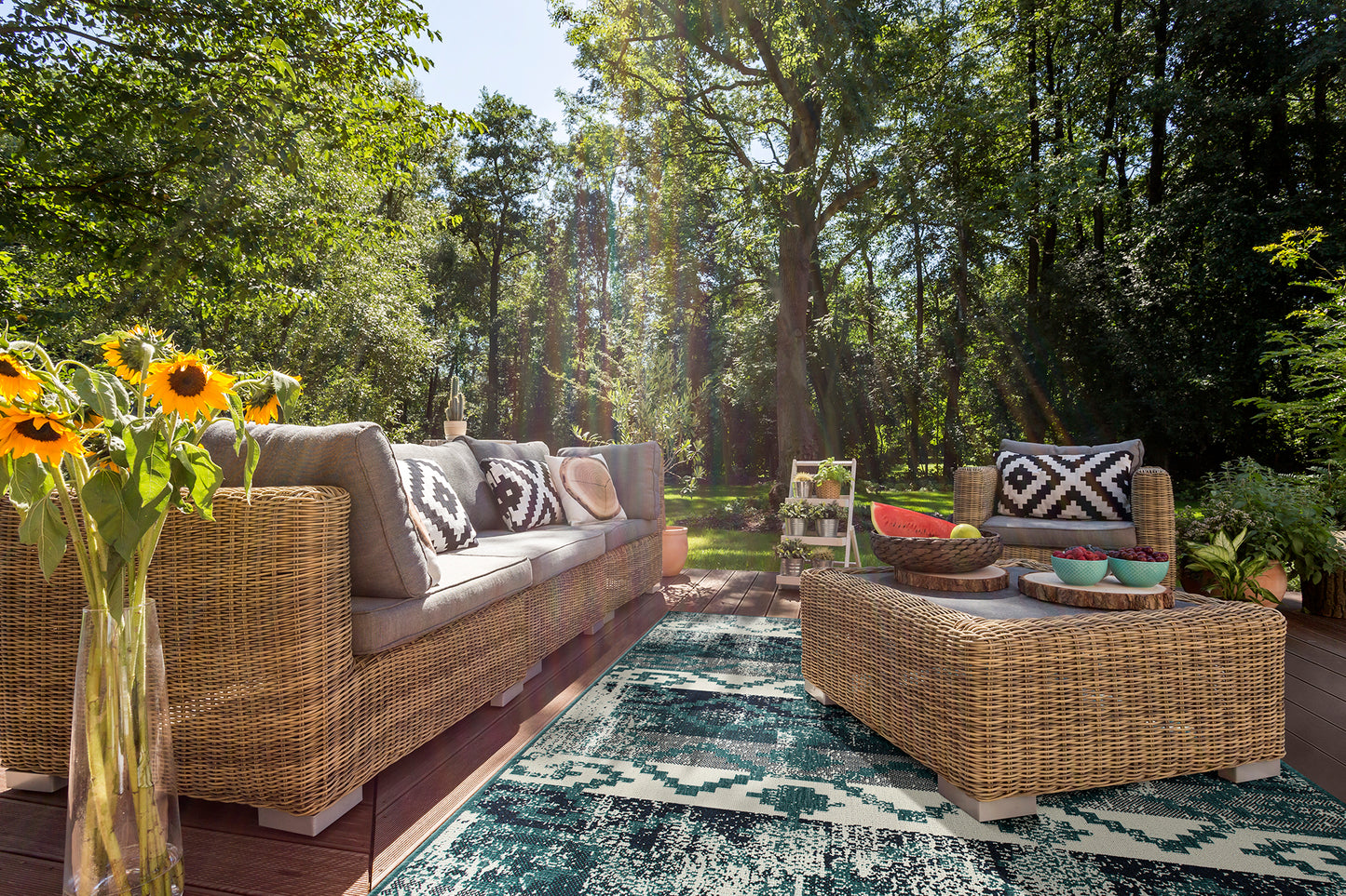 Kaleen Pianta Collection PTA09-91 Teal Area Rug 5'3" x 7'6"