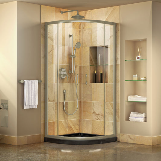 Prime 36 in. x 74 3/4 in. Semi-Frameless Clear Glass Sliding Shower Enclosure in Brushed Nickel with Black Base Kit