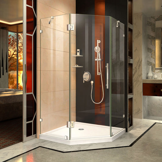 Prism Lux 38 in. x 72 in. Fully Frameless Neo-Angle Hinged Shower Enclosure in Chrome