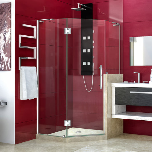 Prism Plus 40 in. x 72 in. Frameless Neo-Angle Hinged Shower Enclosure with Half Panel in Chrome