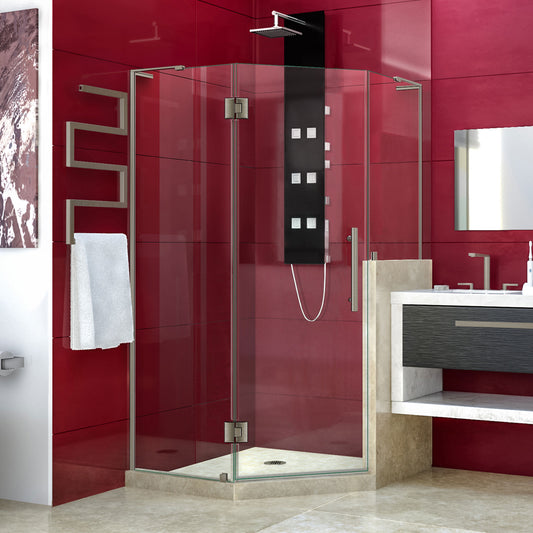 Prism Plus 40 in. x 72 in. Frameless Neo-Angle Hinged Shower Enclosure with Half Panel in Brushed Nickel