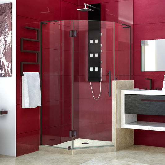 Prism Plus 40 in. x 72 in. Frameless Neo-Angle Hinged Shower Enclosure with Half Panel in Oil Rubbed Bronze