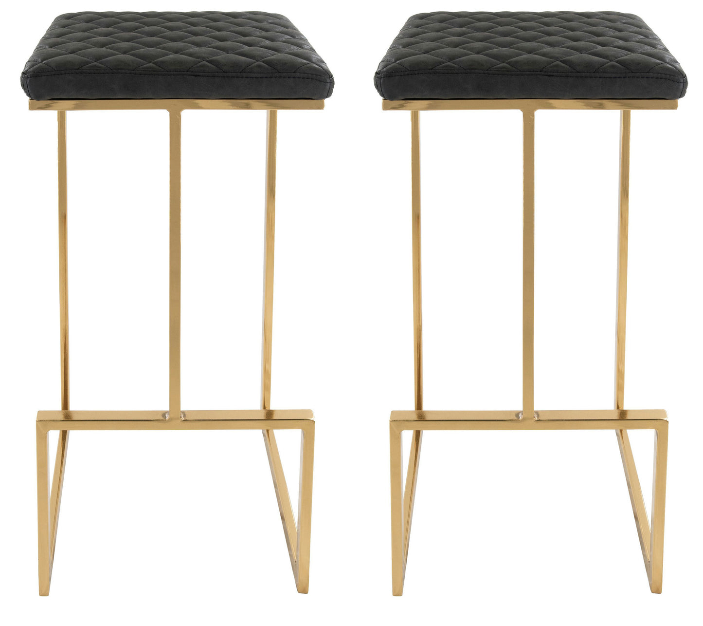 LeisureMod Quincy Black Leather Bar Stools With Gold Metal Frame Set of 2