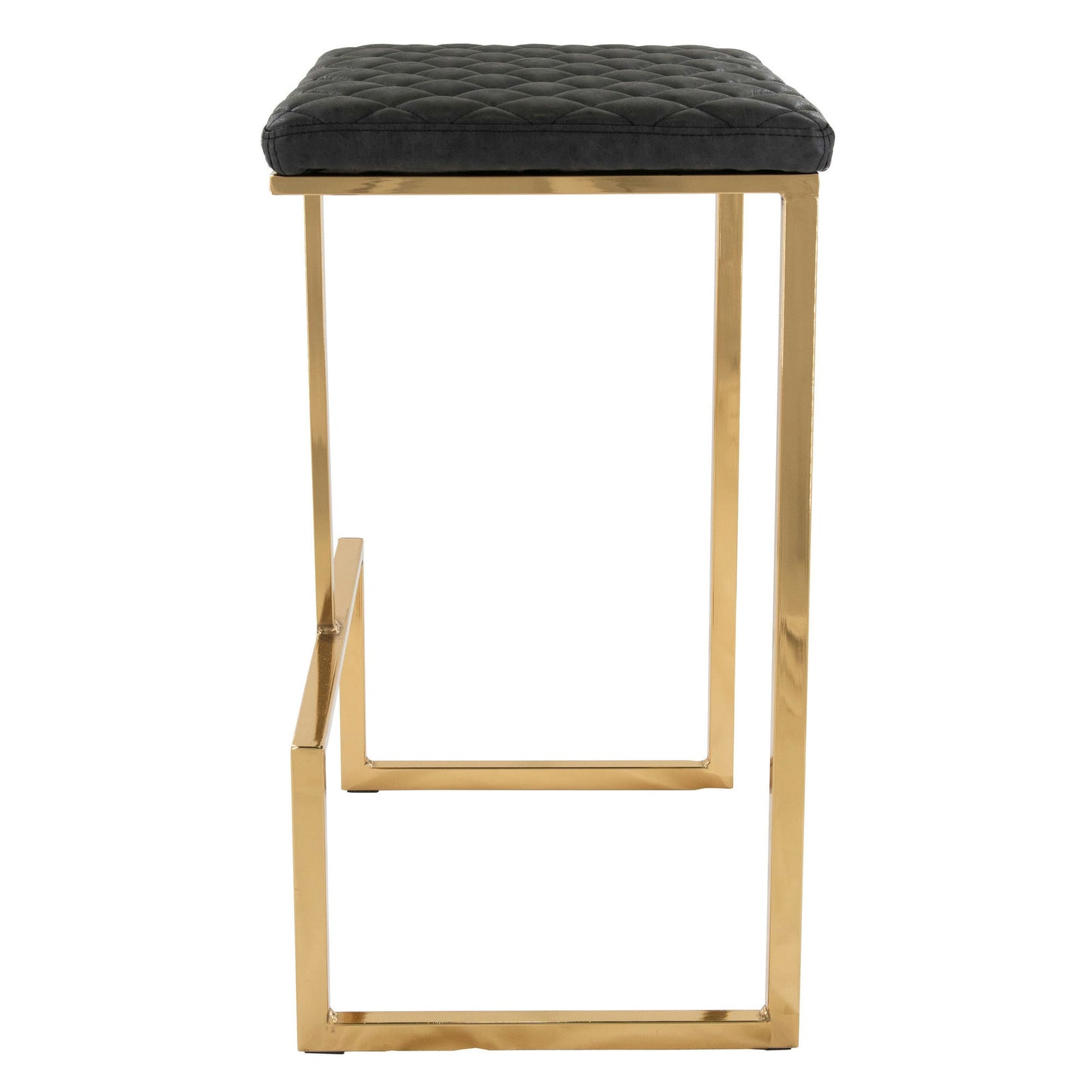 LeisureMod Quincy Black Leather Bar Stools With Gold Metal Frame Set of 2