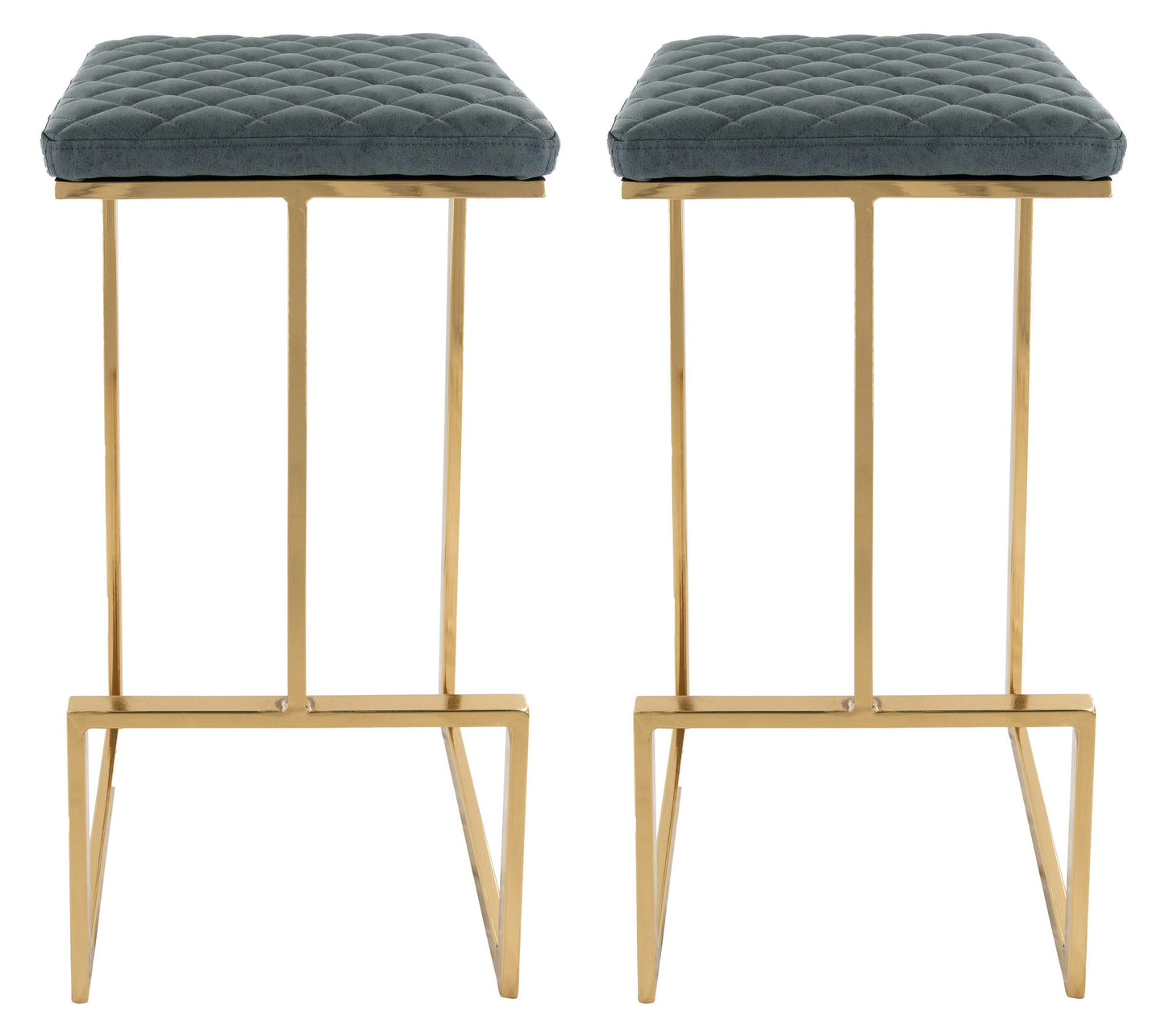 LeisureMod Quincy Peacock Blue Leather Bar Stools With Gold Metal Frame Set of 2