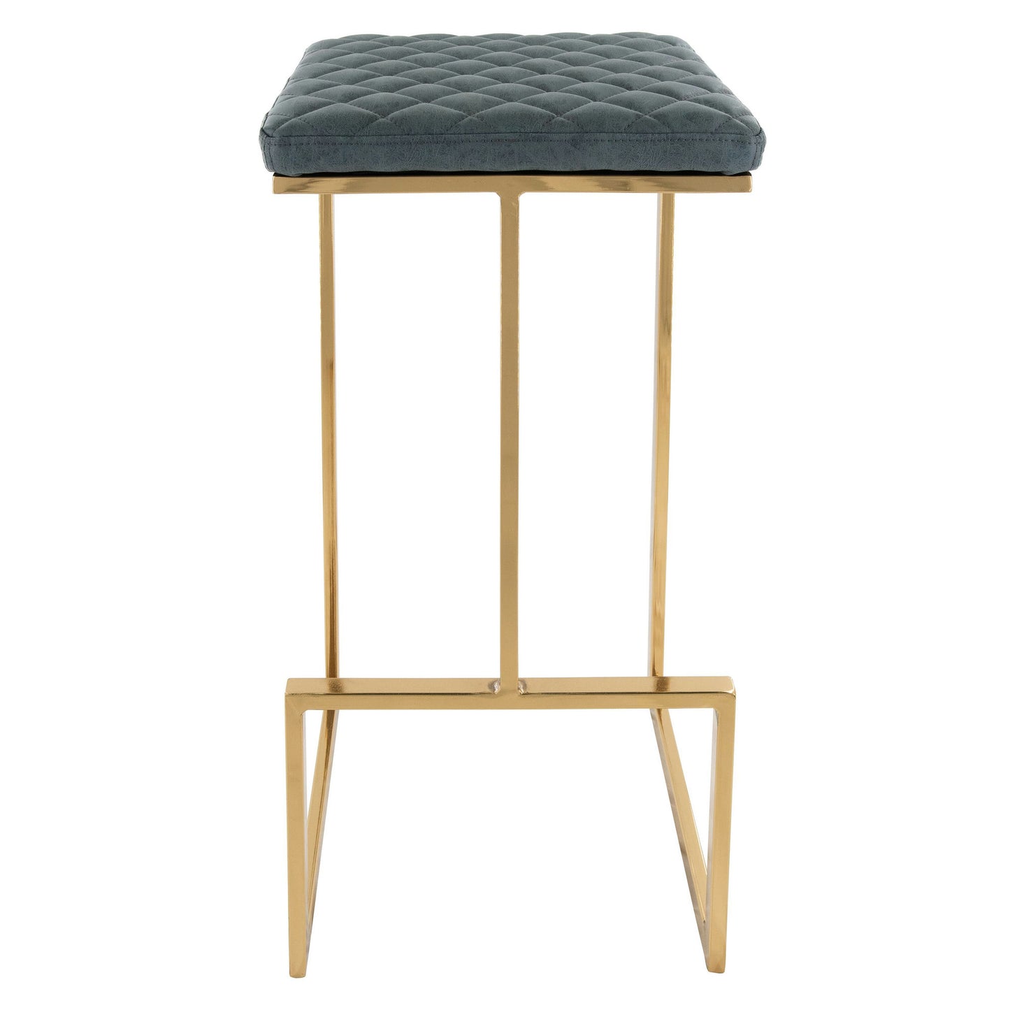 LeisureMod Quincy Quilted Stitched Peacock Blue Leather Bar Stools