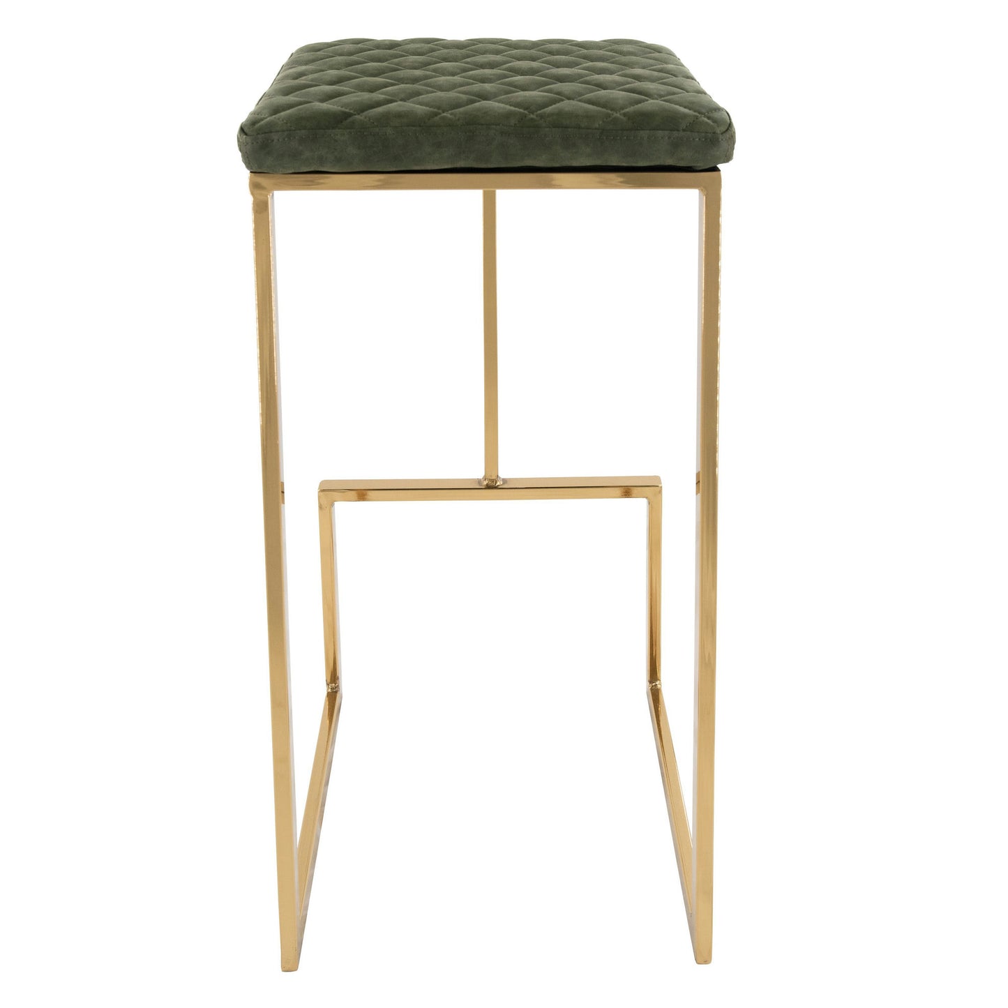 LeisureMod Quincy Olive Green Leather Bar Stools With Gold Metal Frame Set of 2