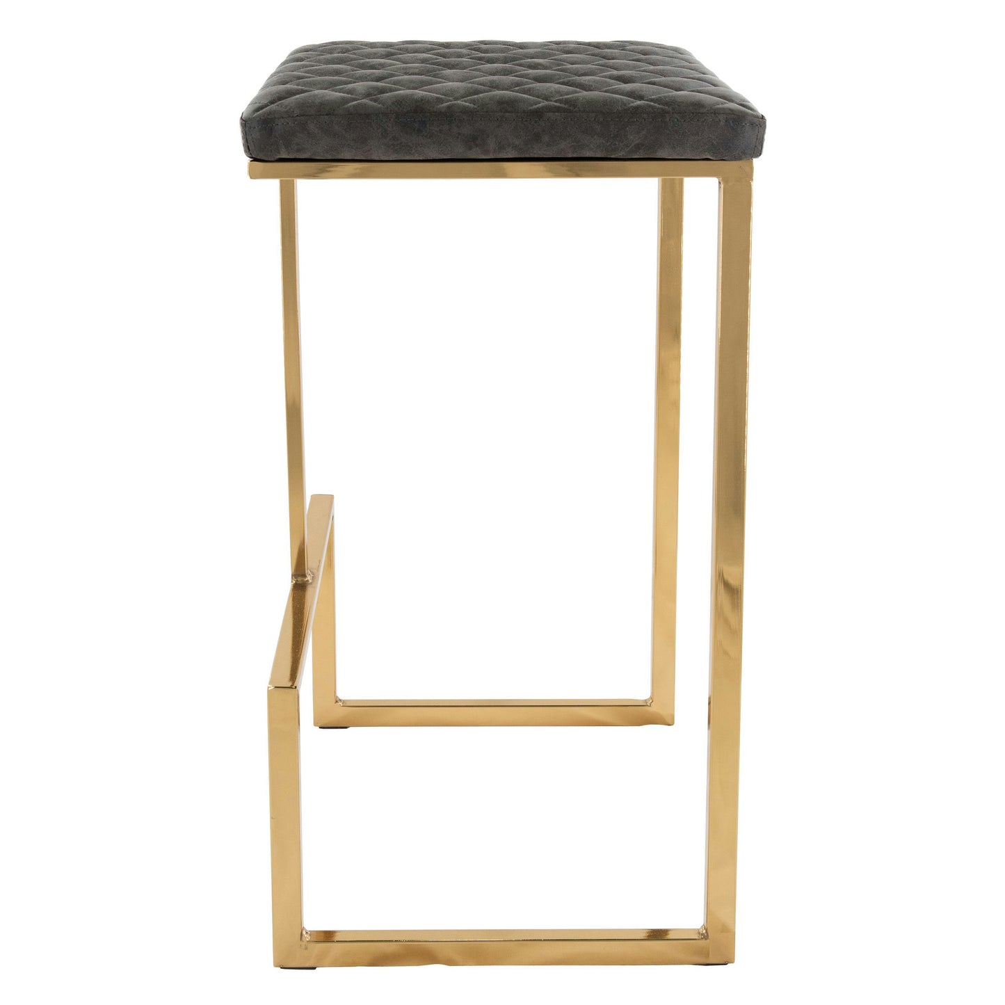 LeisureMod Quincy Grey Leather Bar Stools With Gold Metal Frame Set of 2