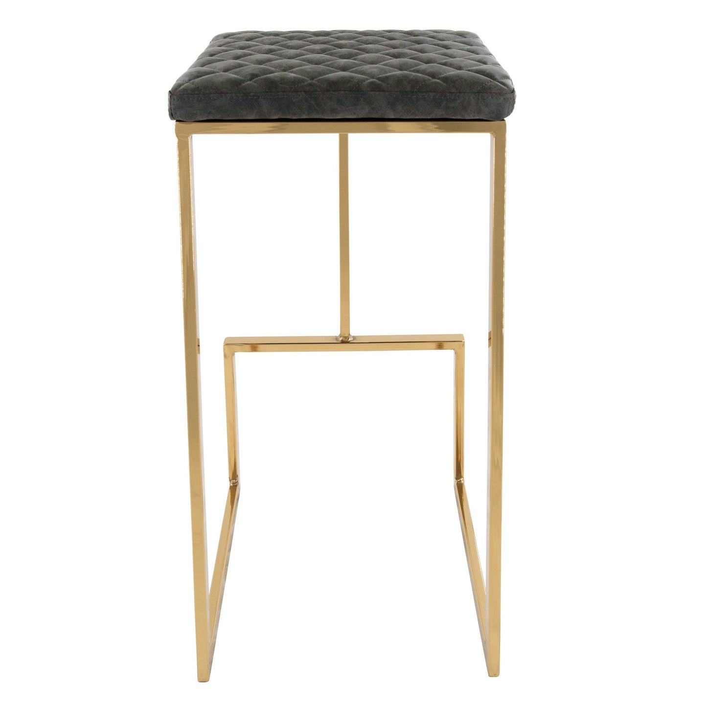 LeisureMod Quincy Grey Leather Bar Stools With Gold Metal Frame Set of 2