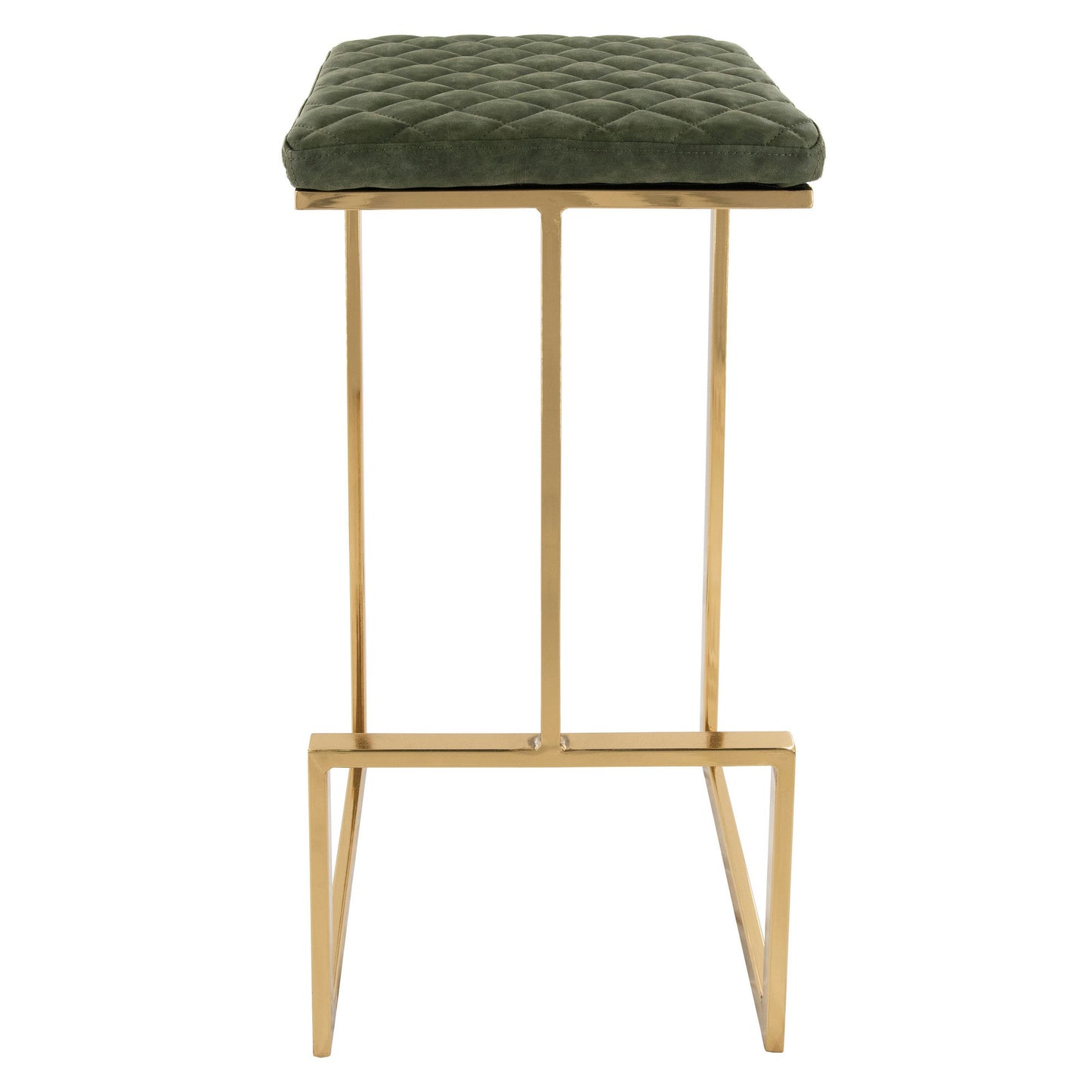 LeisureMod Quincy Quilted Stitched Olive Green Leather Bar Stools