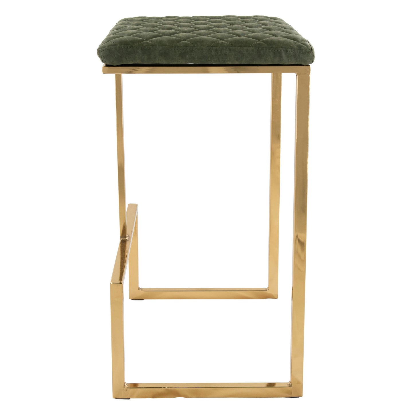 LeisureMod Quincy Quilted Stitched Olive Green Leather Bar Stools