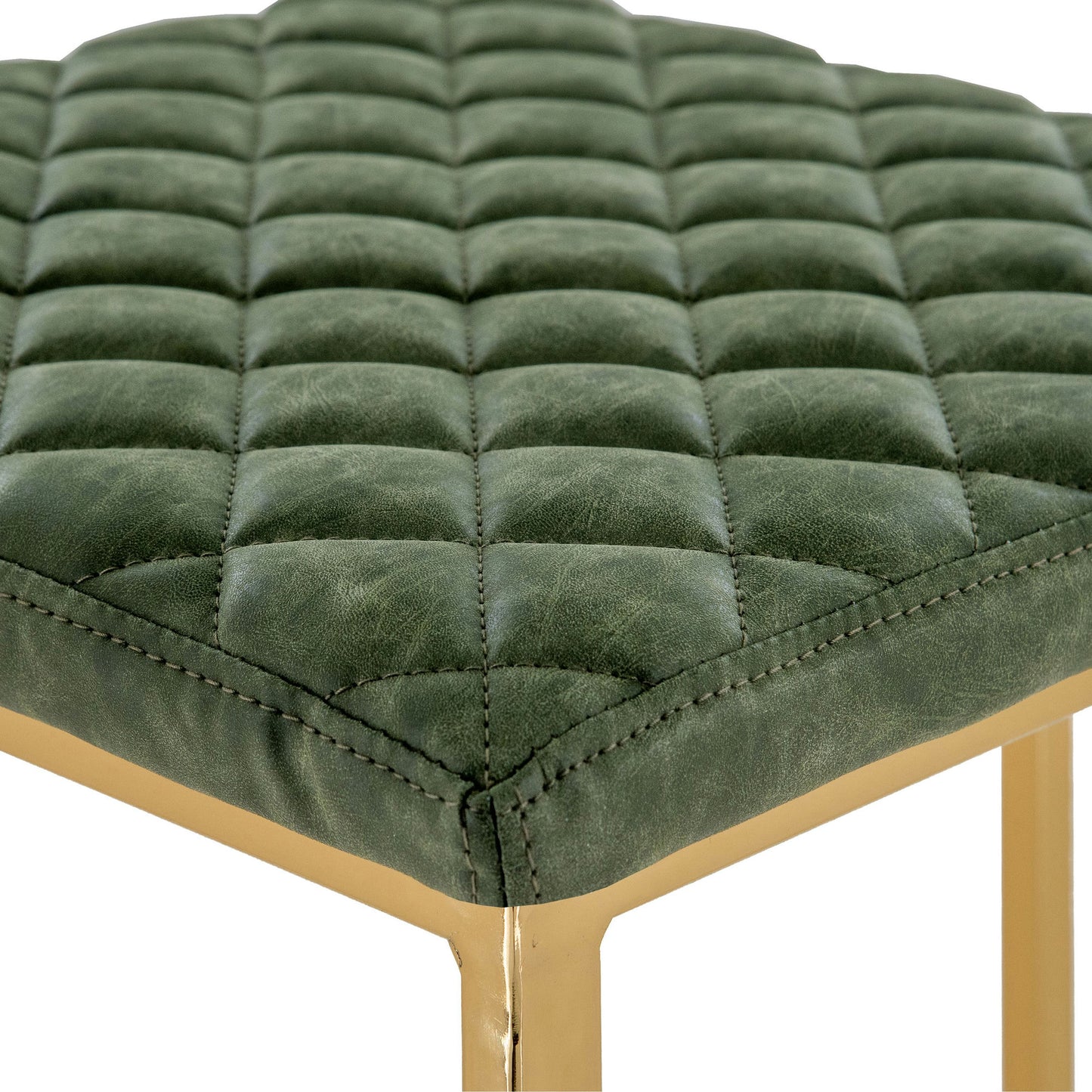 LeisureMod Quincy Quilted Stitched Olive Green Leather Bar Stools