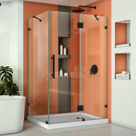 Quatra Lux 34 1/4 in. D x 46 3/8 in. W x 72 in. H Frameless Hinged Shower Enclosure in Satin Black