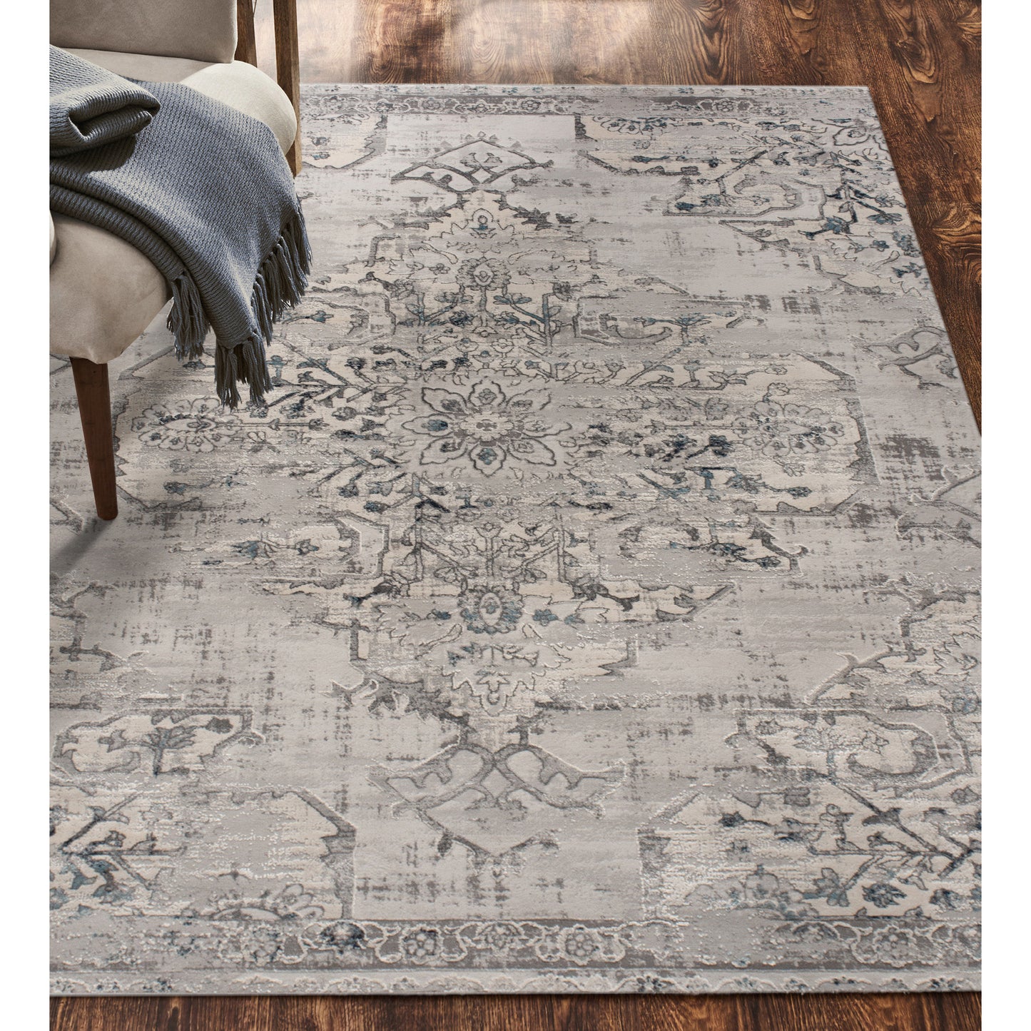 Ariella Rectangle Grey & Blue Indoor Rug 2'6 X 10'