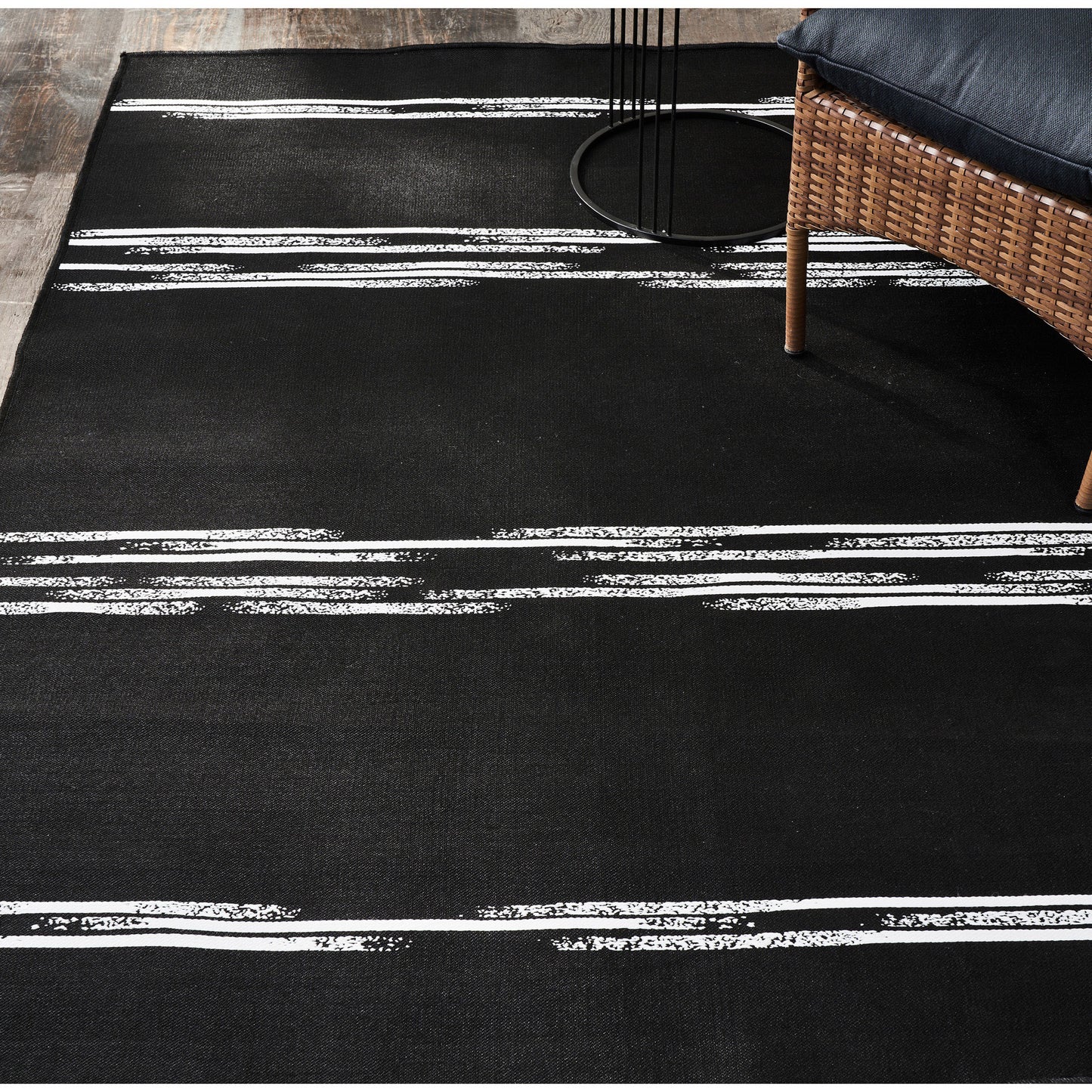 Caymen Rectangle Black,White Stripe Outdoor Rug 3X4 Ft