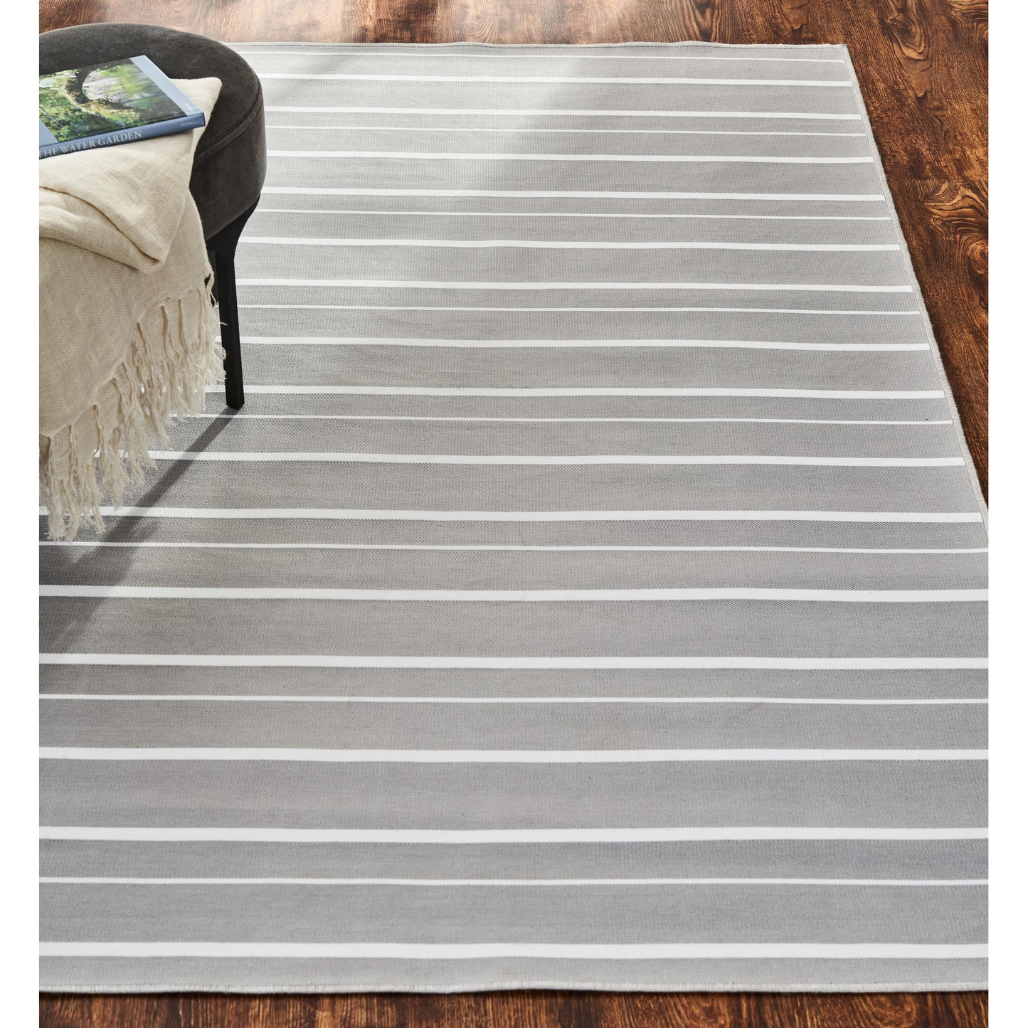 Caymen Rectangle Cool Grey,White Stripe Outdoor Rug 3X4 Ft