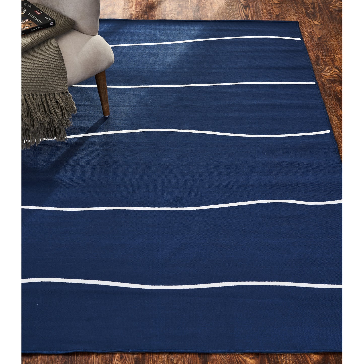 Caymen Rectangle Dark Blue,White Strip Outdoor Rug 3X4 Ft